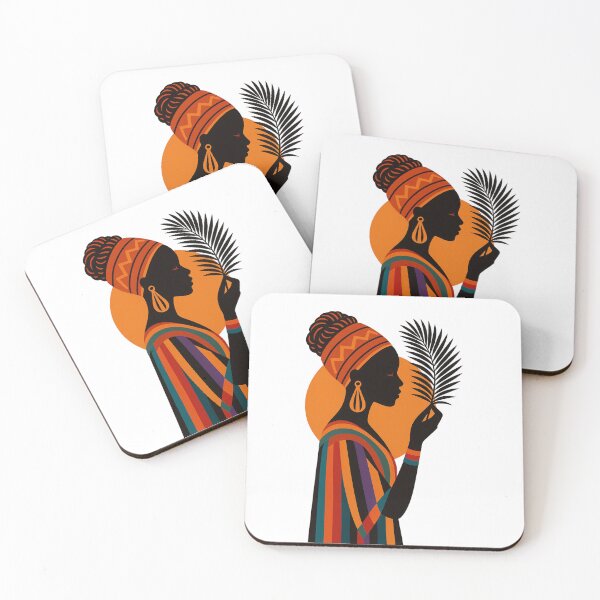Item preview, Elegant African Woman Silhouette with Colorful Attire and Palm Leaf designed and sold by Broken Minimalister.