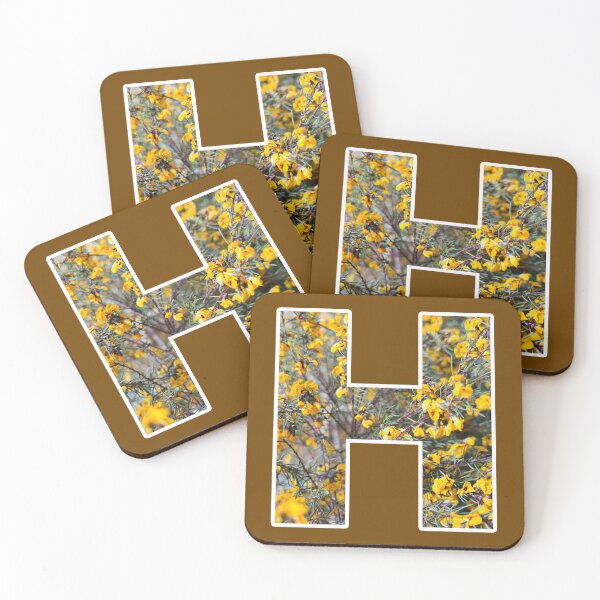 Item preview, Letter H Monogram Yellow Flower Alphabet White Outline designed and sold by Mary Prema Art.