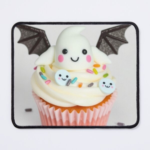Item preview, Cute Ghost Cupcake – Kawaii Halloween Treat with Bat Wings designed and sold by ArmaanArts.