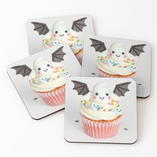 Item preview, Cute Ghost Cupcake – Kawaii Halloween Treat with Bat Wings designed and sold by ArmaanArts.