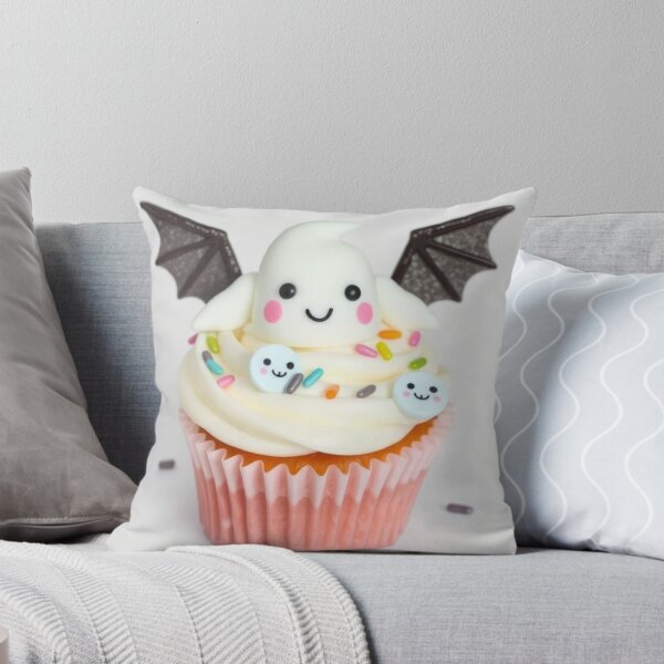 Item preview, Cute Ghost Cupcake – Kawaii Halloween Treat with Bat Wings designed and sold by ArmaanArts.
