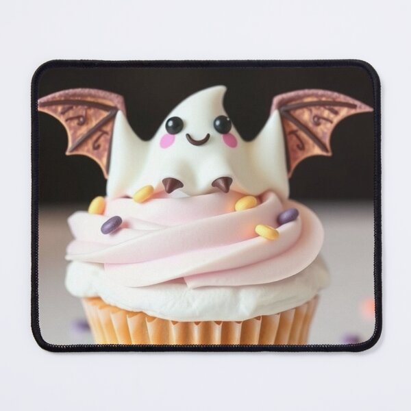 Item preview, Trick or Treat Cupcake – Kawaii Ghost with Bat Wings designed and sold by ArmaanArts.
