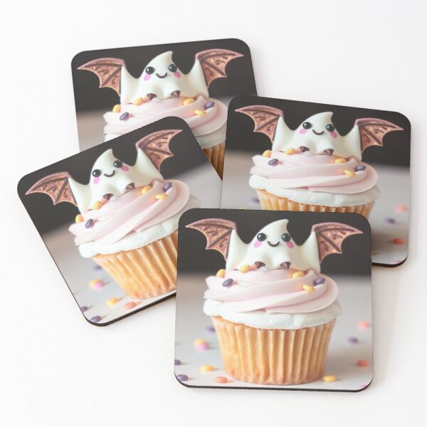 Item preview, Trick or Treat Cupcake – Kawaii Ghost with Bat Wings designed and sold by ArmaanArts.