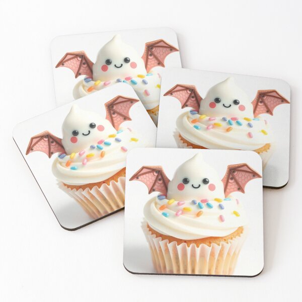 Item preview, Pastel Halloween Cupcake – Kawaii Ghost Dessert with Bat Wings designed and sold by ArmaanArts.