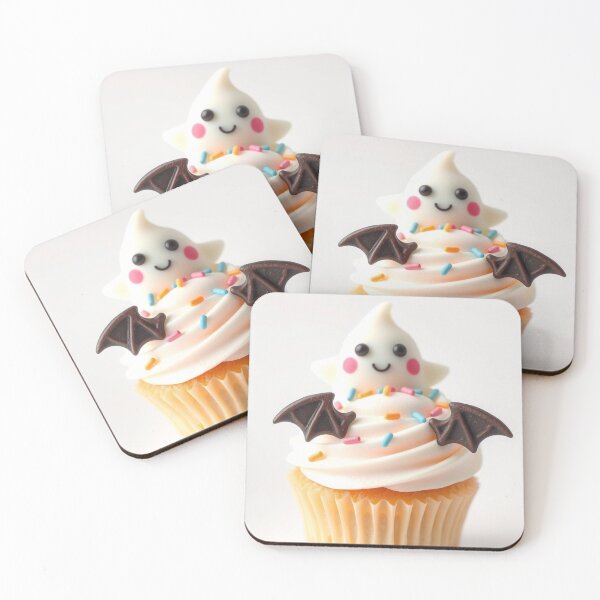Item preview, Kawaii Spooky Dessert – Ghost Cupcake with Bat Wings designed and sold by ArmaanArts.