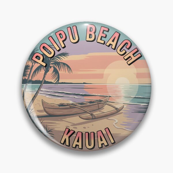 Item preview, Poipu Beach Kauai Retro Sunset Badge Sticker designed and sold by Horizon Tales.