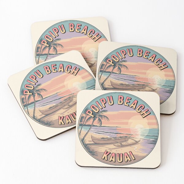Item preview, Poipu Beach Kauai Retro Sunset Badge Sticker designed and sold by Horizon Tales.
