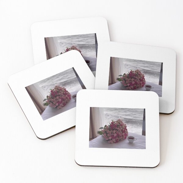 Item preview, Blumenstrauß am Fenster mit Kaffee am Strand 	•	Flowers & Coffee by the Beach Window 	•	Strandmoment – Blumen, Kaffee und Ruhe designed and sold by Yaroplanner.