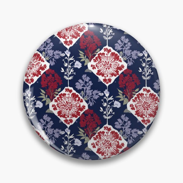Item preview, Blue red colored floral Tiles  designed and sold by Artania21.