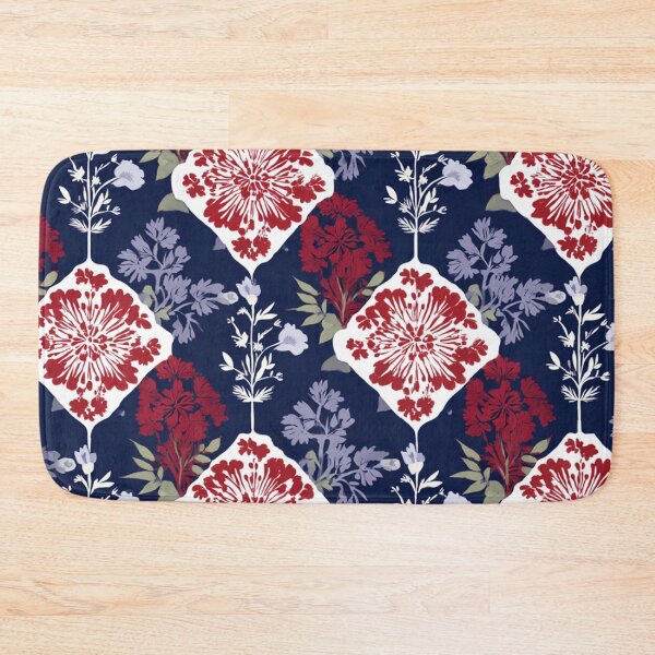 Item preview, Blue red colored floral Tiles  designed and sold by Artania21.