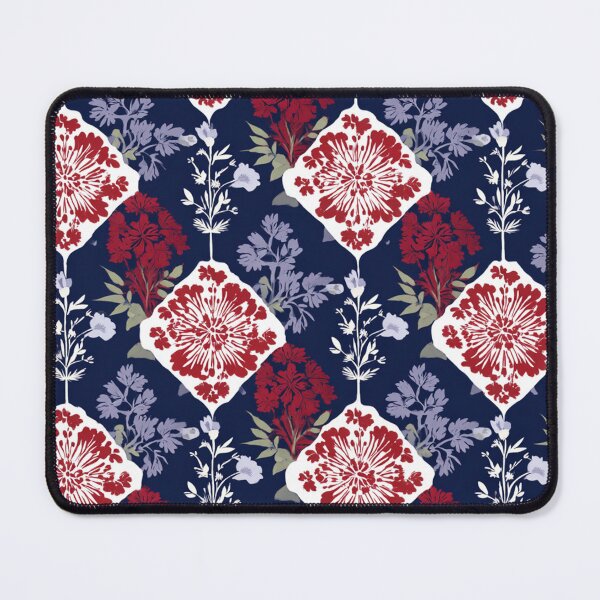 Item preview, Blue red colored floral Tiles  designed and sold by Artania21.