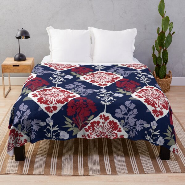 Item preview, Blue red colored floral Tiles  designed and sold by Artania21.