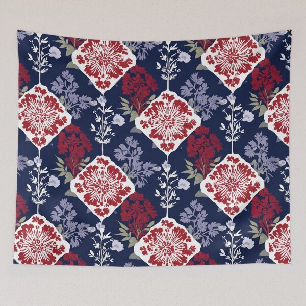 Item preview, Blue red colored floral Tiles  designed and sold by Artania21.
