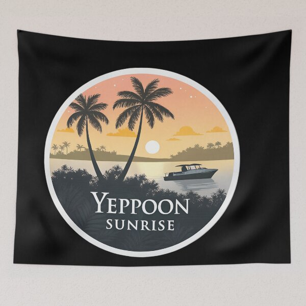 Item preview, Yeppoon Sunrise Silhouette – Palm Trees & Boat Scenic Design designed and sold by VividOrganica.