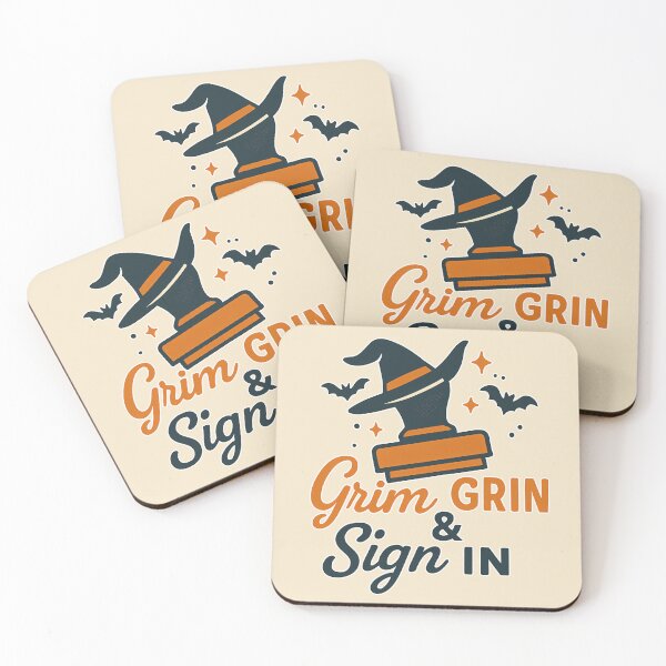 Item preview, Grim Grin & Sign In – Cute Halloween Notary Stamp Design (2) designed and sold by InkoraLab.