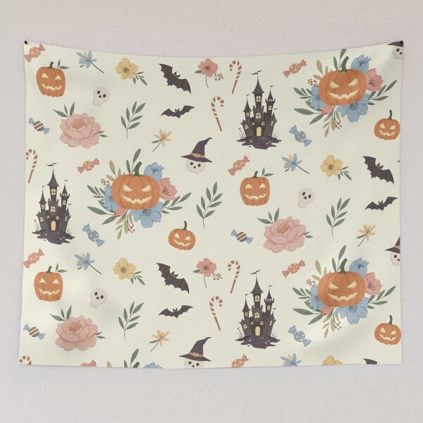 Item preview, Floral Halloween Ghost & Pumpkins – Cute Spooky Pattern 7 designed and sold by Pasteltone.