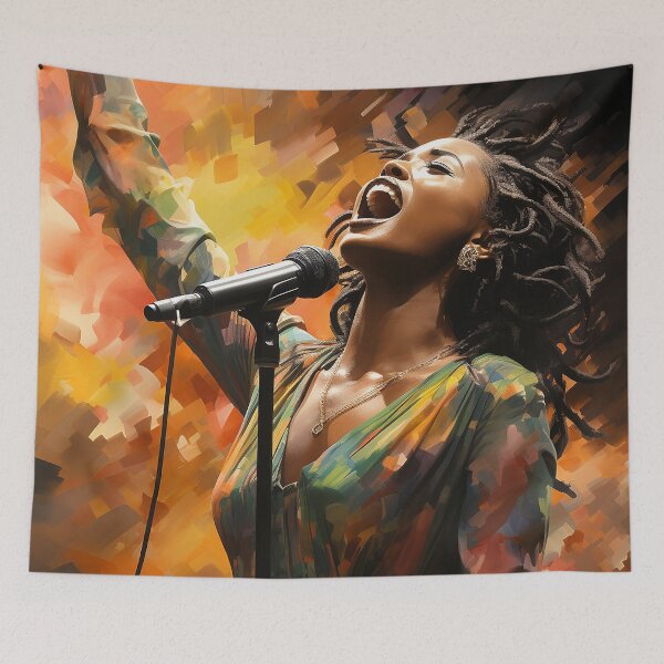 Item preview, Midnight Melody - Black Woman Singing Passionately On Stage - Music Art - Watercolor Art designed and sold by CastleBySea.