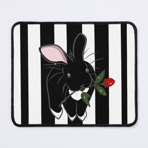 Item preview, Black rabbit with red flower on black striped background designed and sold by dreamseller88.