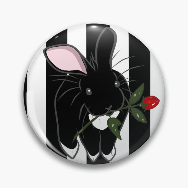 Item preview, Black rabbit with red flower on black striped background designed and sold by dreamseller88.