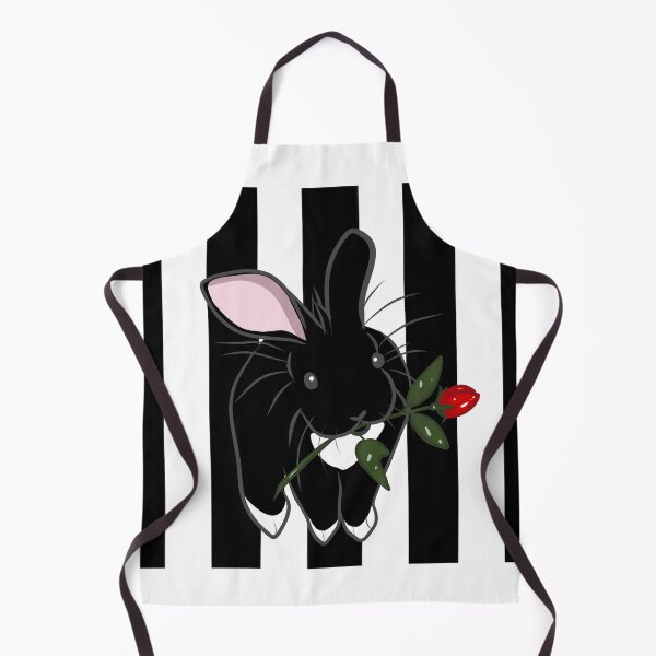 Item preview, Black rabbit with red flower on black striped background designed and sold by dreamseller88.