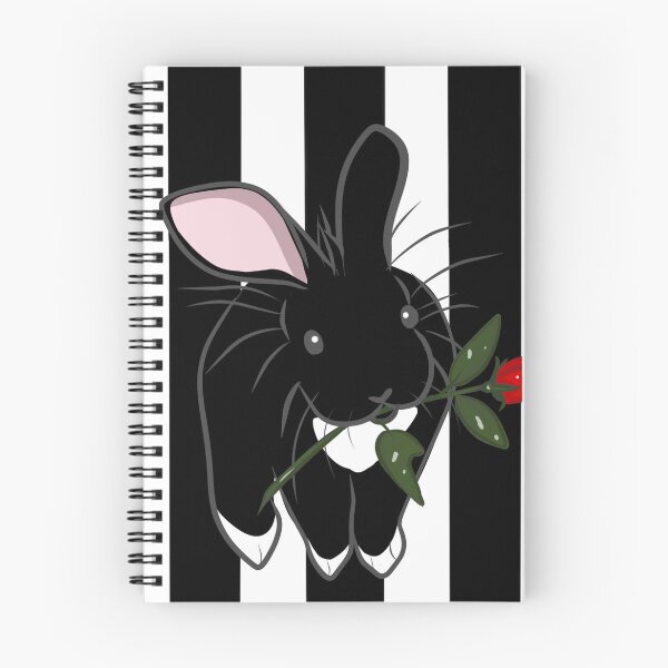 Item preview, Black rabbit with red flower on black striped background designed and sold by dreamseller88.