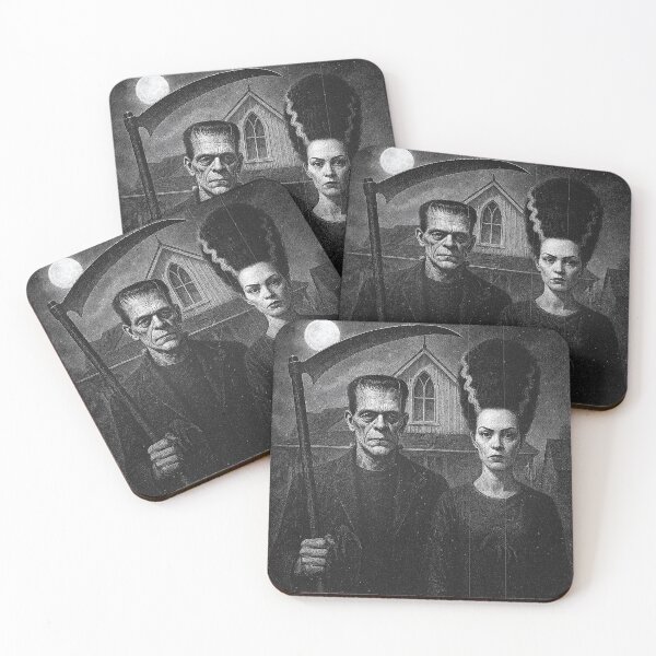 Item preview, Frankenstein & Bride of Frankenstein — American Gothic Parody | Silver Screen Black & White designed and sold by Absurd Cult Co..