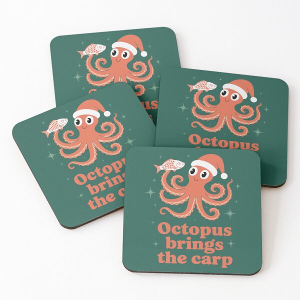 Item preview, Cheerful Red Octopus Holding Fish in Christmas Spirit designed and sold by SplashTastic.