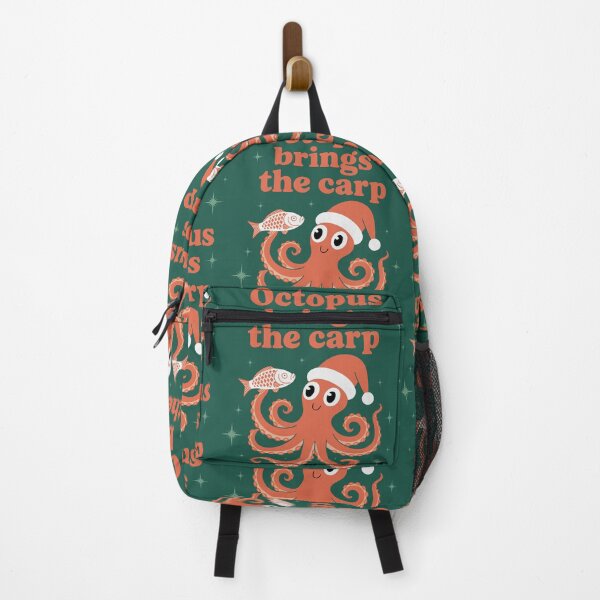 Item preview, Cheerful Red Octopus Holding Fish in Christmas Spirit designed and sold by SplashTastic.