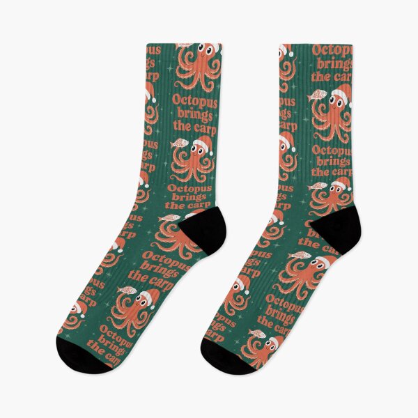 Item preview, Cheerful Red Octopus Holding Fish in Christmas Spirit designed and sold by SplashTastic.