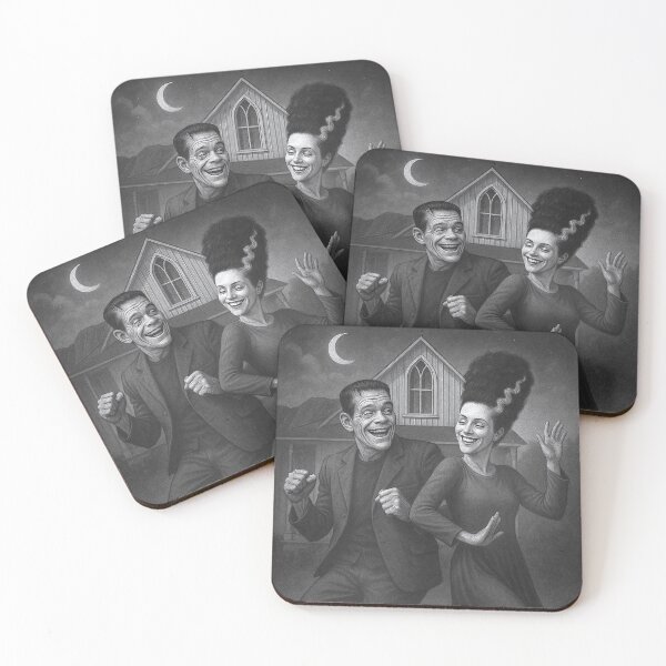 Item preview, Frankenstein & Bride of Frankenstein — Silver Screen Silly Dance | Vintage Horror Black & White designed and sold by Absurd Cult Co..