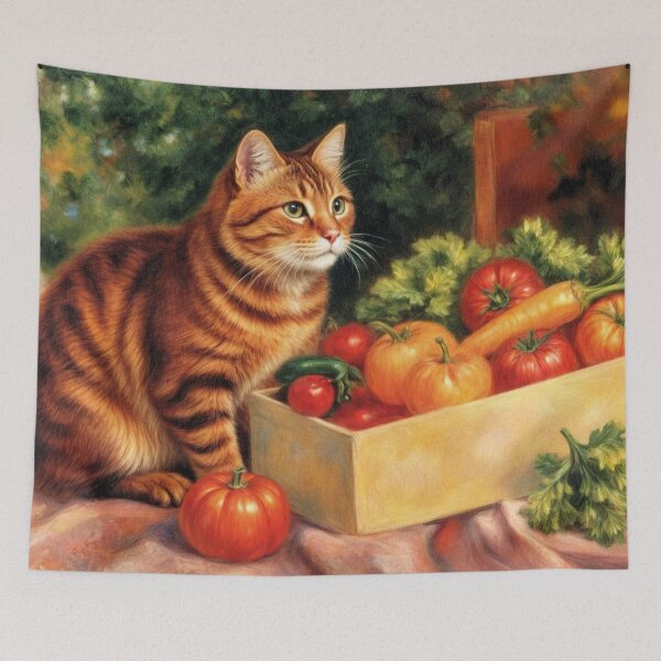 Item preview, Delightful Cat with the Autumn Harvest of Vegetables designed and sold by M-Y-A-R-T-.