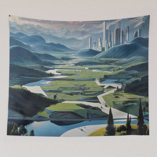Item preview, Futuristic Utopian Landscape Poster | Sci-Fi City & Nature | Retrofuturism Digital Art designed and sold by Velvetcosmonova.