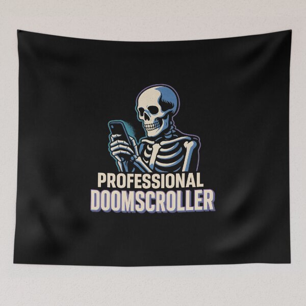 Item preview, Doomscrolling Skeleton – Funny Relatable Internet Meme Design designed and sold by Cat & Coffee Studio.