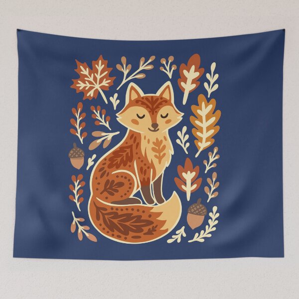 Item preview, Cozy Kawaii Fox with Autumn Leaves designed and sold by HikaryChan.