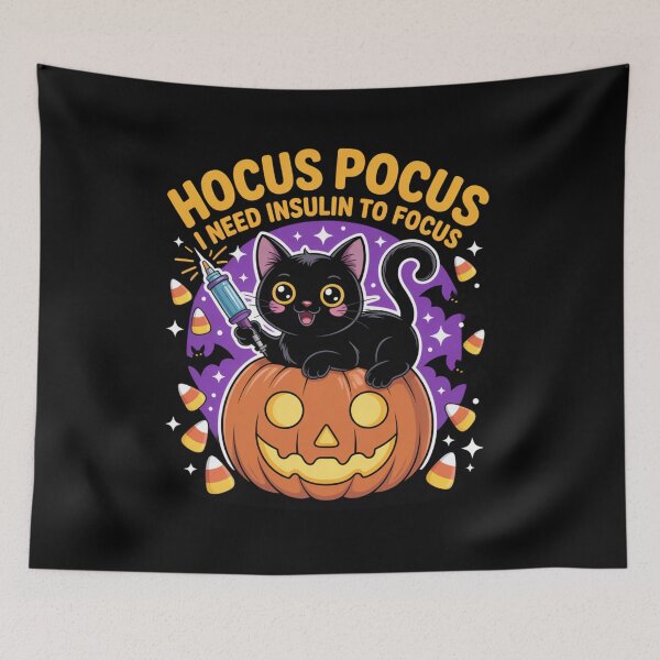 Item preview, Cute Black Cat Halloween Pumpkin – Hocus Pocus I Need Insulin To Focus designed and sold by GlessedUp.