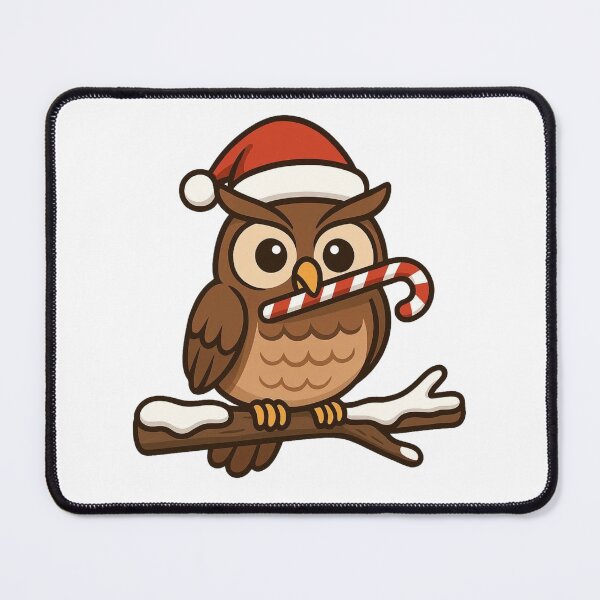 Item preview, Owl with Santa Hat and Candy Cane – Cute Christmas Bird designed and sold by Confuzz1ed.