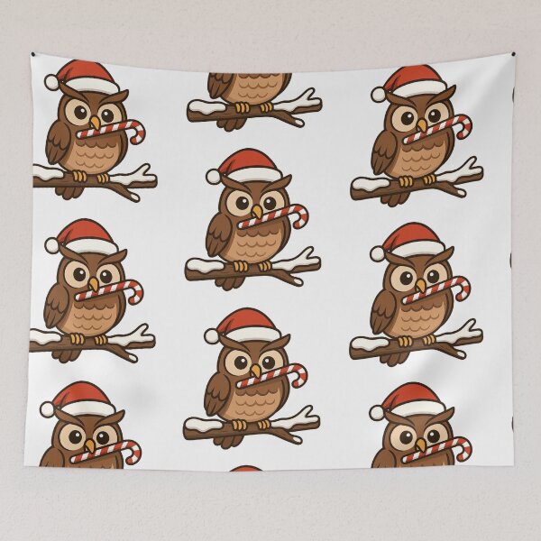 Item preview, Owl with Santa Hat and Candy Cane – Cute Christmas Bird designed and sold by Confuzz1ed.
