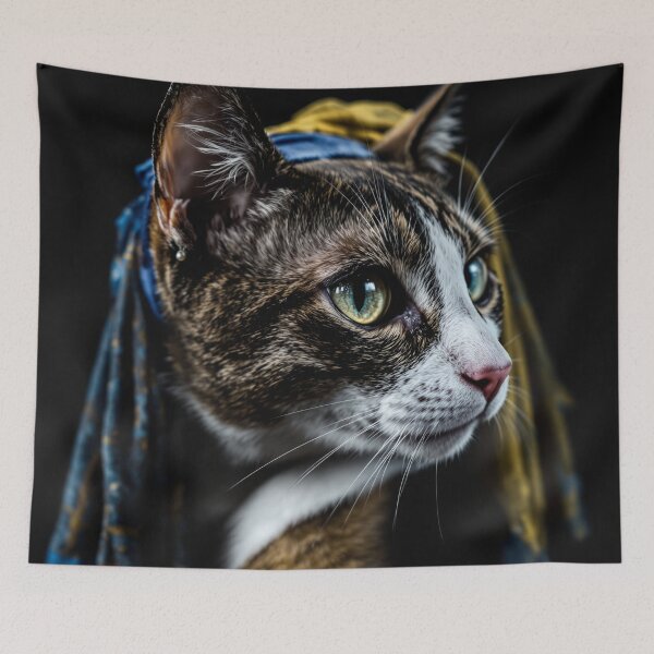 Item preview, Pearl Earring Cat T-Shirt – Elegant Parody of Vermeer’s Classic Portrait designed and sold by KaryaVisionSTR.