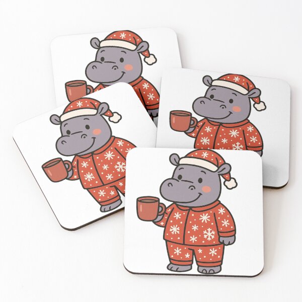 Item preview, Hippo in Christmas Pajamas with Cocoa – Cozy Holiday Design designed and sold by Confuzz1ed.