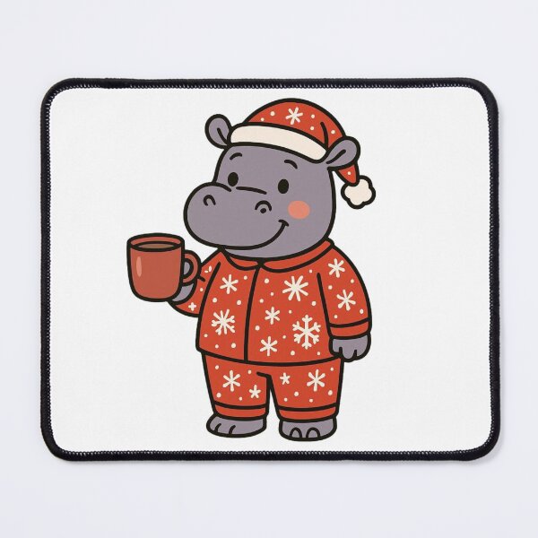 Item preview, Hippo in Christmas Pajamas with Cocoa – Cozy Holiday Design designed and sold by Confuzz1ed.