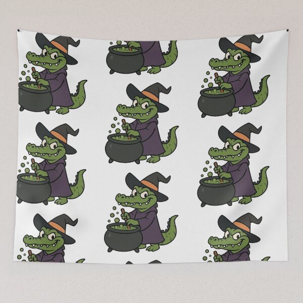 Item preview, Witch Crocodile with Cauldron – Funny Halloween Monster designed and sold by Confuzz1ed.
