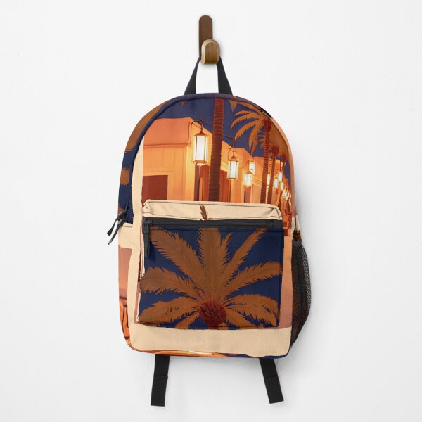 Item preview, Night stroll down a palm-lined pathway with cozy lanterns and gentle beach vibes near a tropical paradise designed and sold by SpaceartLilu.