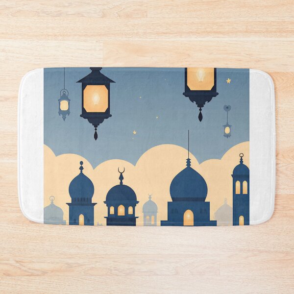 Item preview, Blue Colorful lanterns hanging above a vibrant city skyline at dusk with a starry sky and unique architectural features designed and sold by SpaceartLilu.