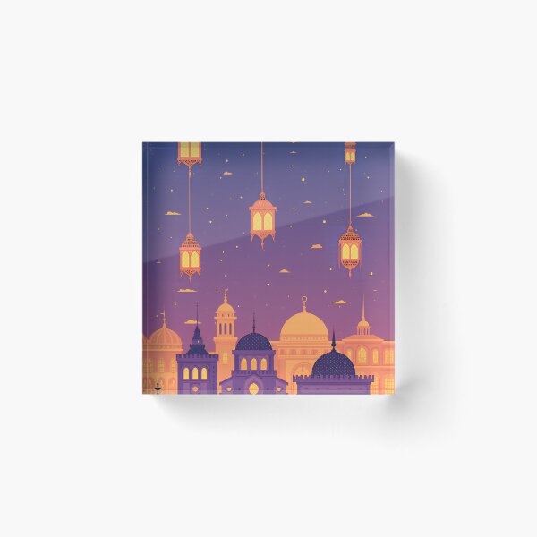 Item preview, Colorful lanterns hanging above a vibrant city skyline at dusk with a starry sky and unique architectural features designed and sold by SpaceartLilu.
