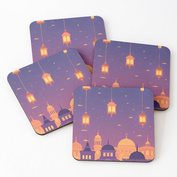 Item preview, Colorful lanterns hanging above a vibrant city skyline at dusk with a starry sky and unique architectural features designed and sold by SpaceartLilu.