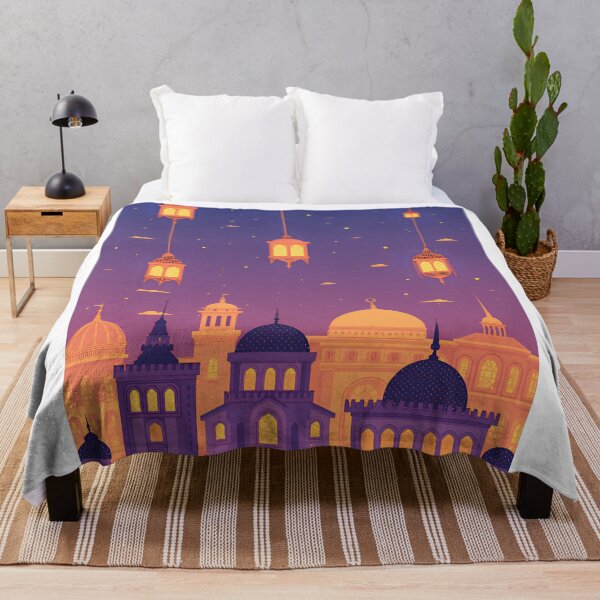 Item preview, Colorful lanterns hanging above a vibrant city skyline at dusk with a starry sky and unique architectural features designed and sold by SpaceartLilu.