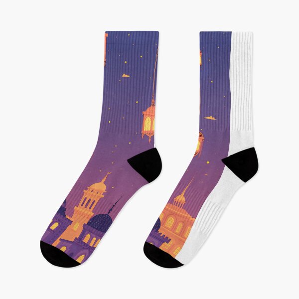 Item preview, Colorful lanterns hanging above a vibrant city skyline at dusk with a starry sky and unique architectural features designed and sold by SpaceartLilu.