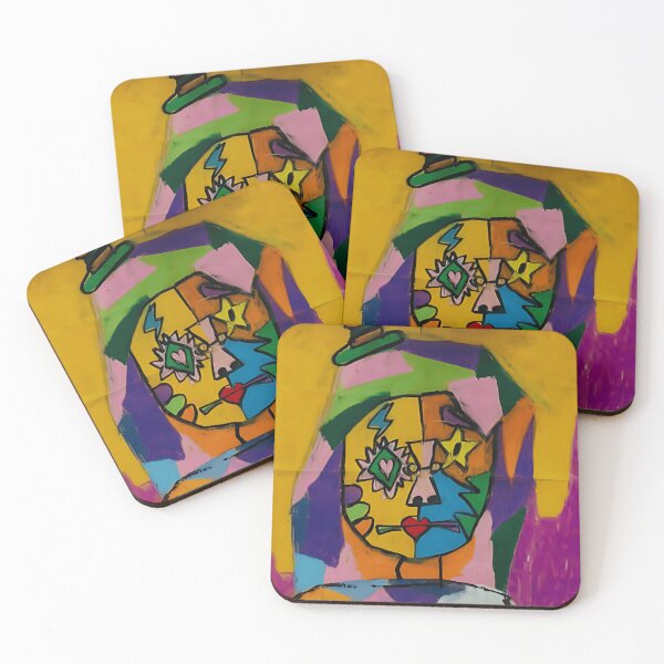 Item preview, Whimsical Cubist Face with Stars and Hearts on Yellow designed and sold by colorsartss.