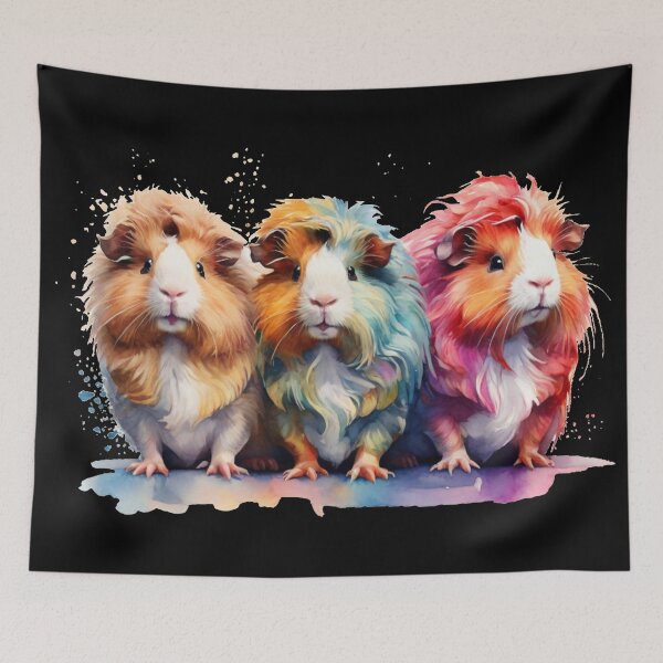 Aperçu de l'œuvre Cochons d'Inde colorés - dessin aquarelle moelleux créée et vendue par Rose Design & Photos.