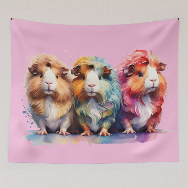 Aperçu de l'œuvre Cochons d'Inde colorés - dessin aquarelle moelleux créée et vendue par Rose Design & Photos.